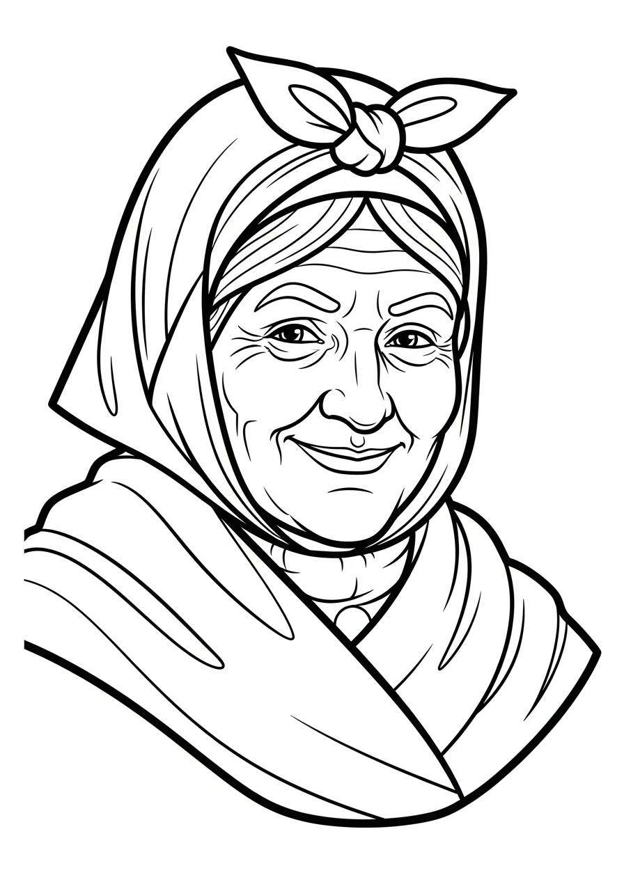 La Befana Coloring Pages 12 La Befana portrait with smile coloring page