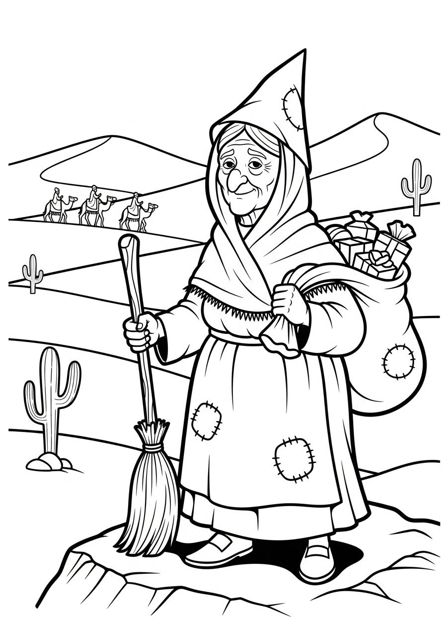 La Befana Coloring Pages 15 La Befana watching three kings coloring page