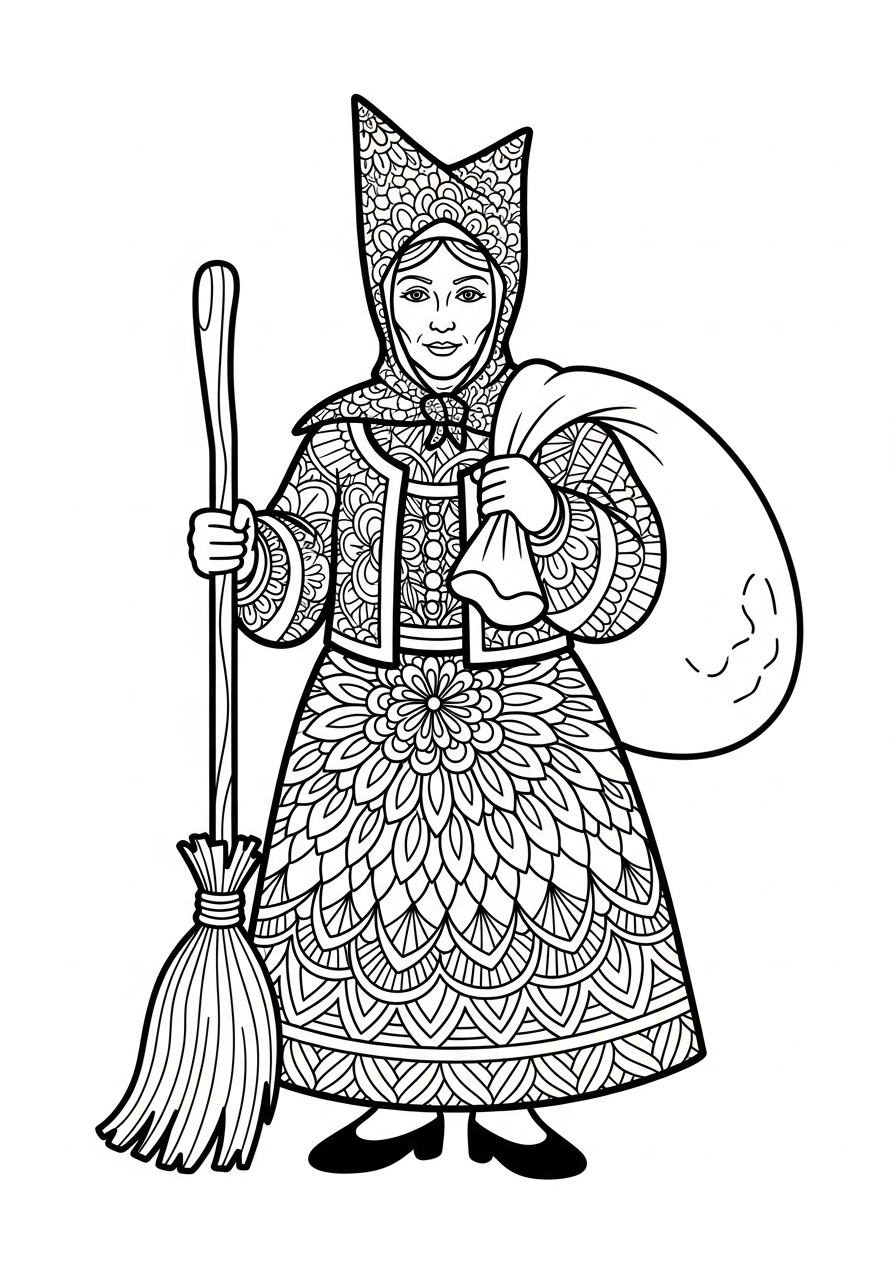 La Befana Coloring Pages 17 La Befana with mandala dress coloring page