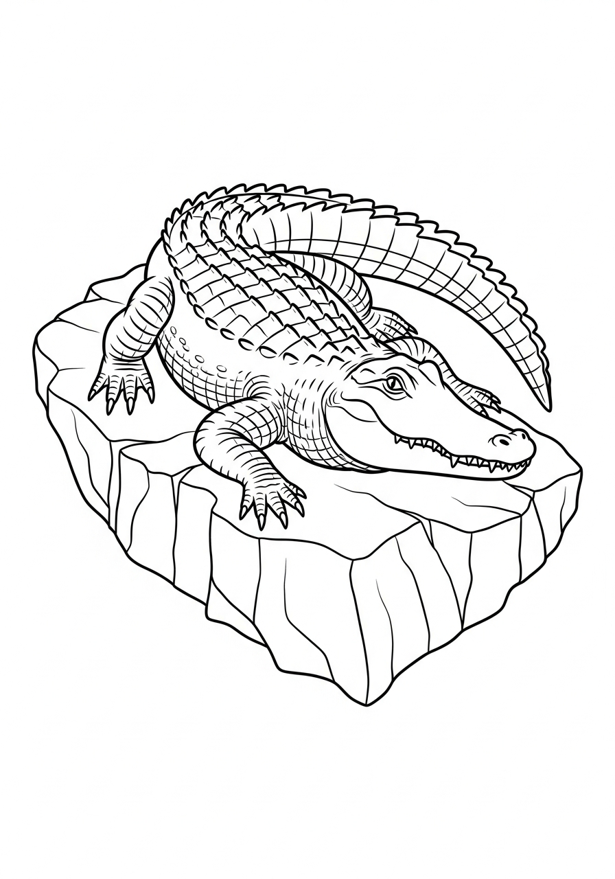 Alligator Coloring Pages 26 Large alligator resting on rock coloring page
