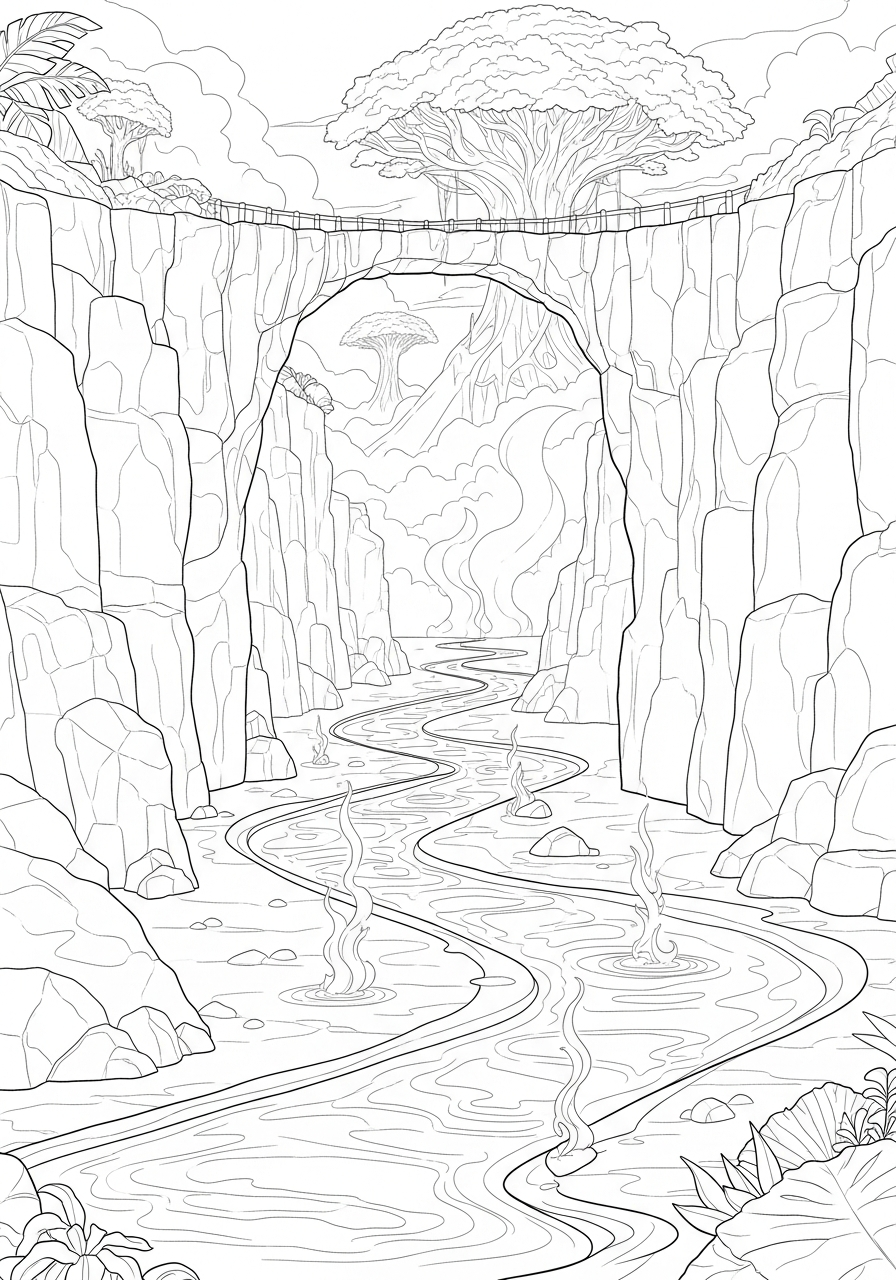 Lava river stone bridge Avatar 3 coloring page