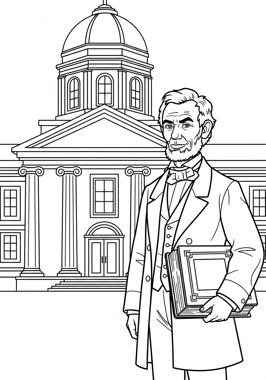 Abraham Lincoln Coloring Pages 17 Lawyer Abraham Lincoln holding book coloring page