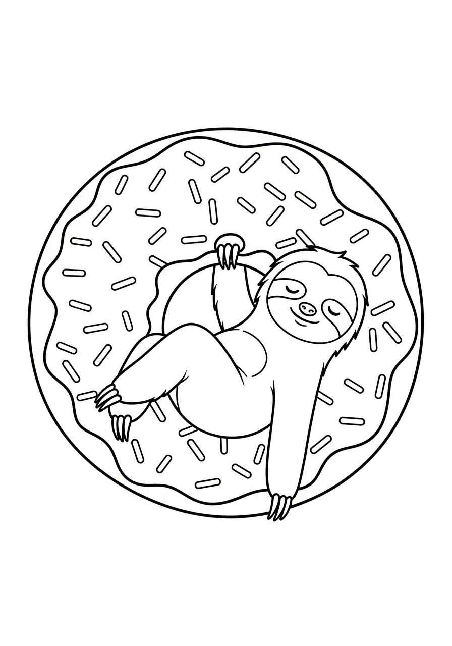 Donut Coloring Pages 25 Lazy sloth hanging on ring donut coloring page