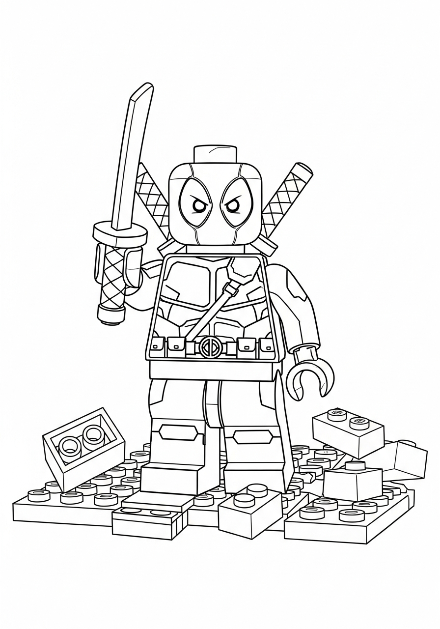 Deadpool Coloring Pages 36 Lego Deadpool minifigure standing coloring page