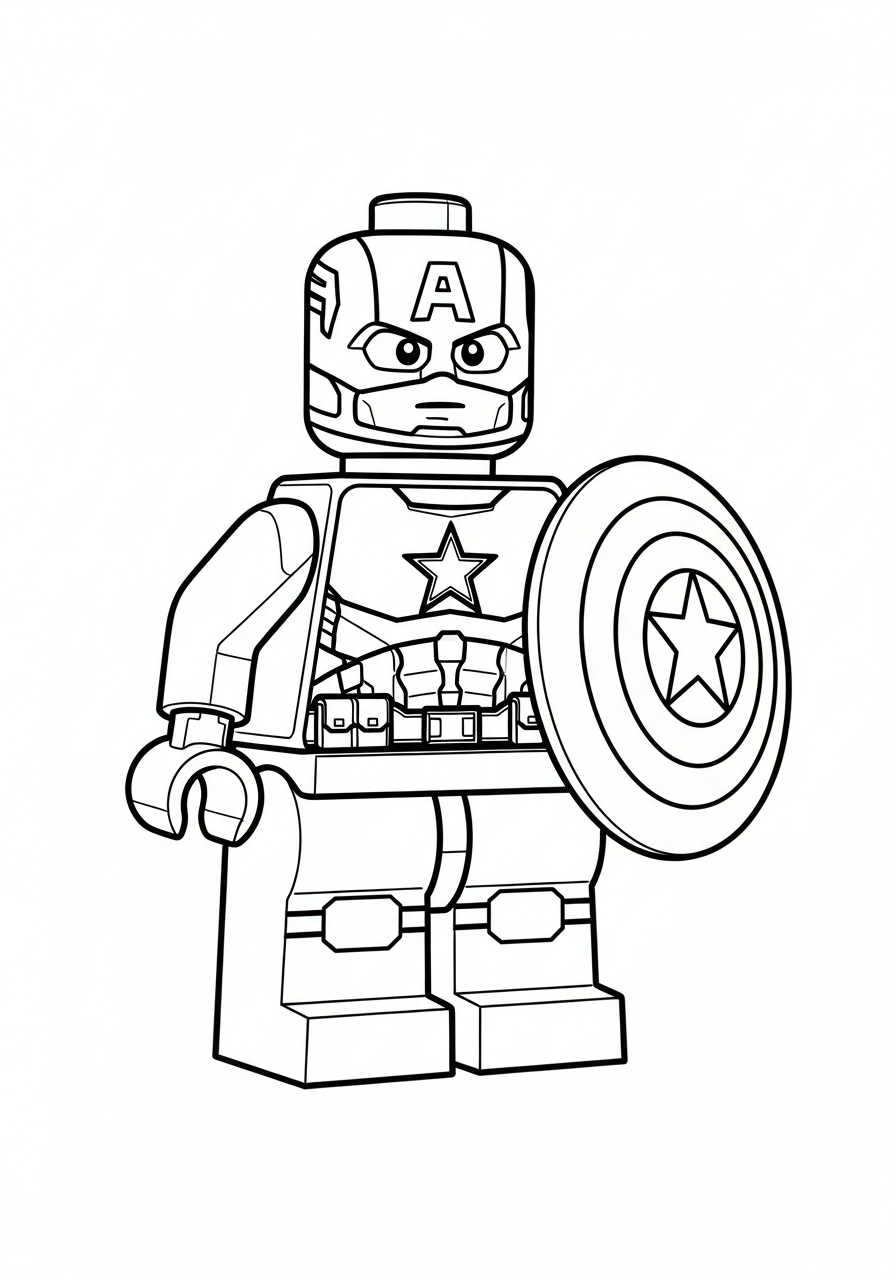 Captain America Coloring Pages 24 Lego style Captain America minifigure coloring page