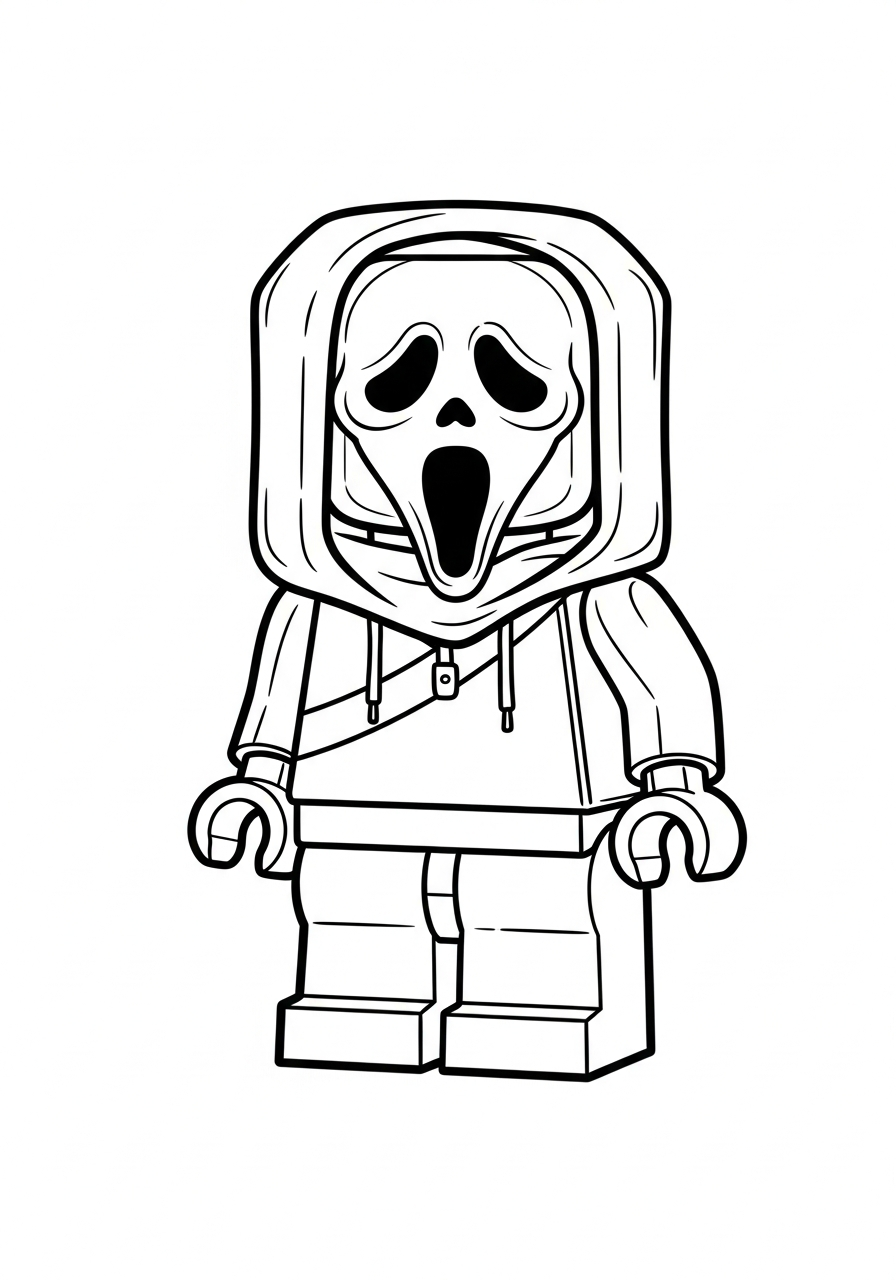 Lego style blocky Ghostface character coloring page