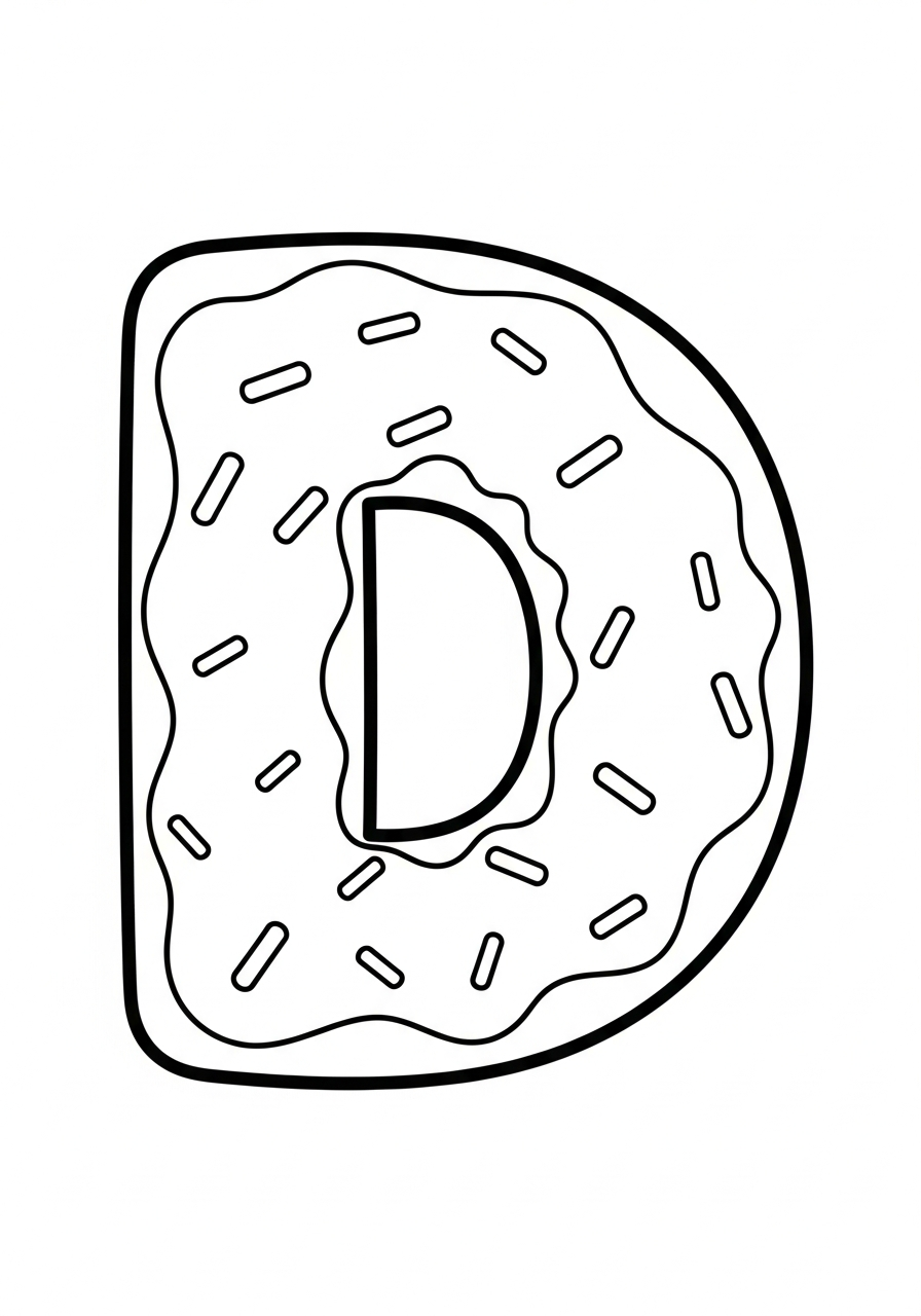Donut Coloring Pages 26 Letter D shaped like donut coloring page