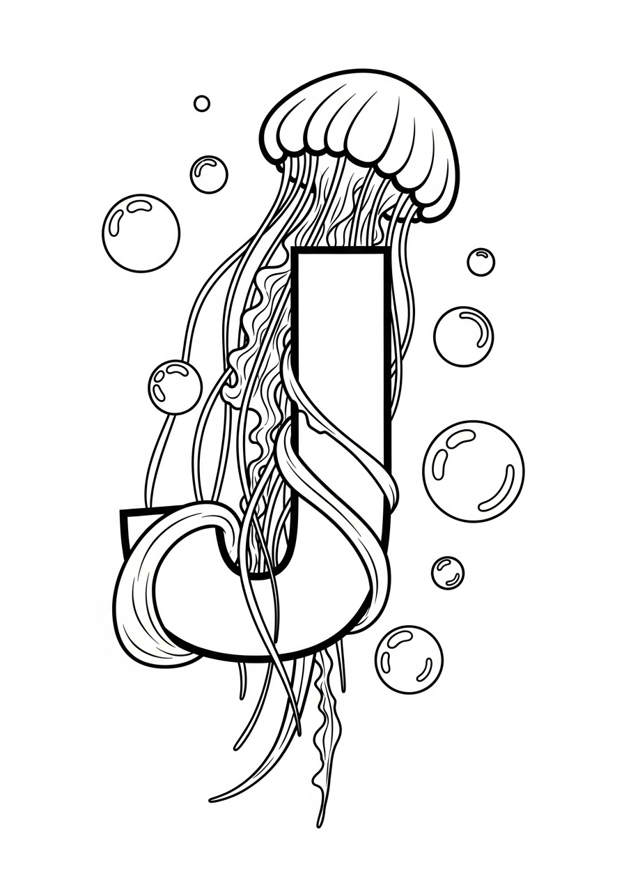 Jellyfish Coloring Pages 15 Letter J alphabet jellyfish coloring page