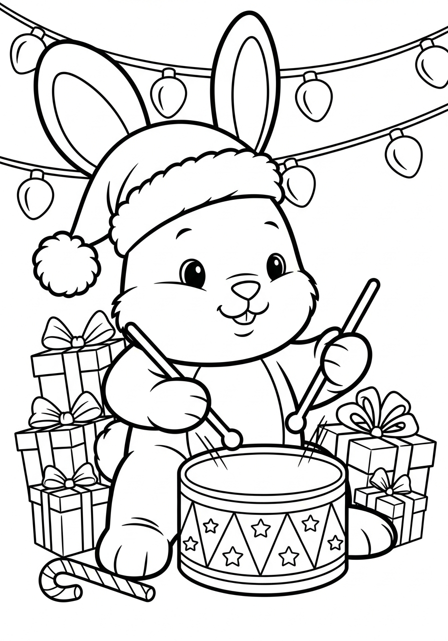 Christmas Bunny Coloring Pages 19 Little drummer Christmas Bunny coloring page