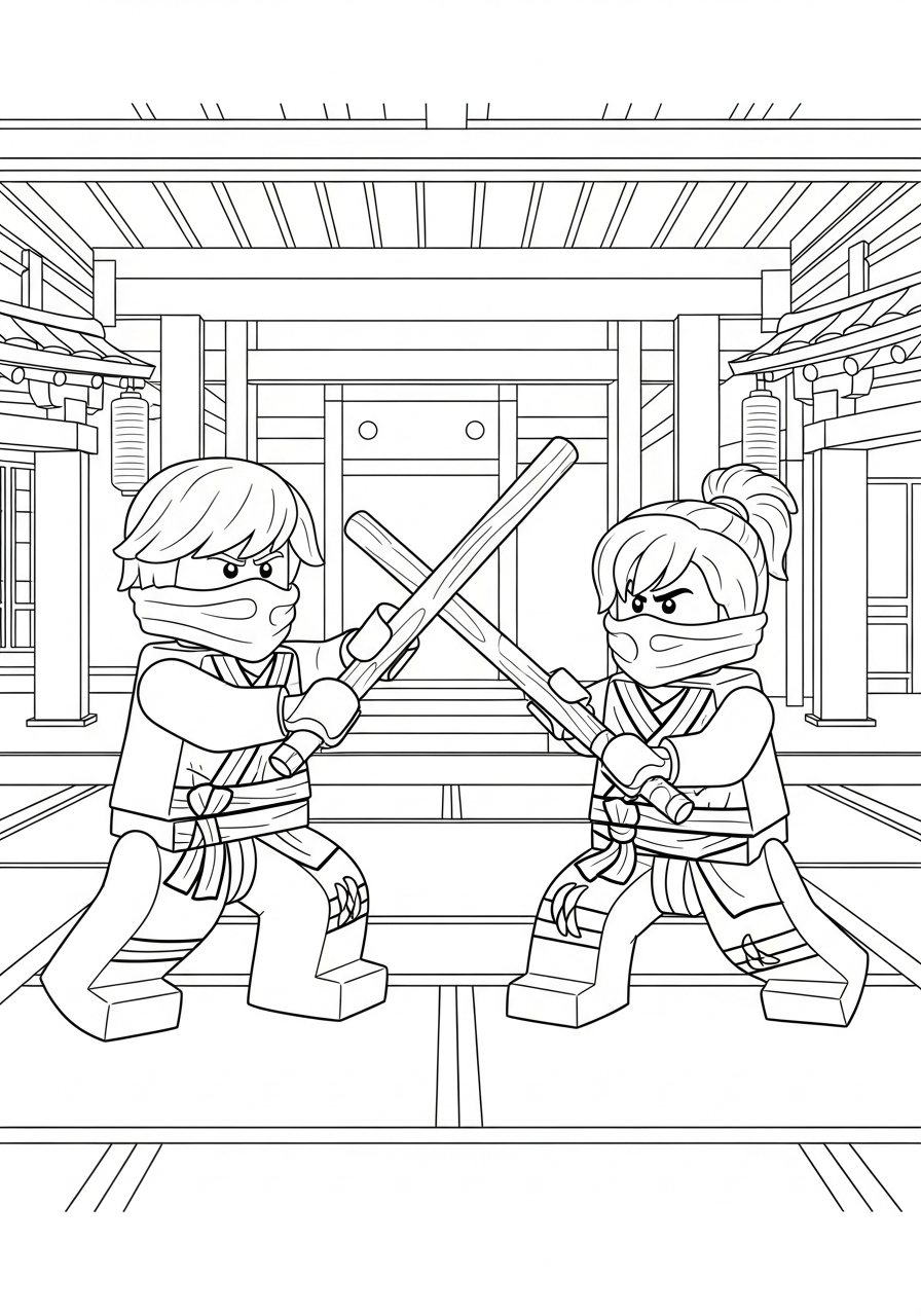 Ninjago Coloring Pages 10 Lloyd and Nya Ninjago training coloring page