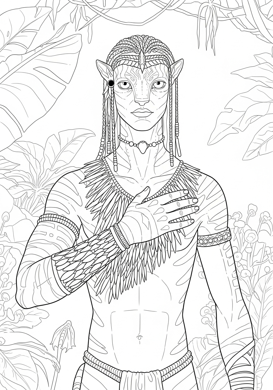 Lo’ak standing brave Avatar 3 coloring page