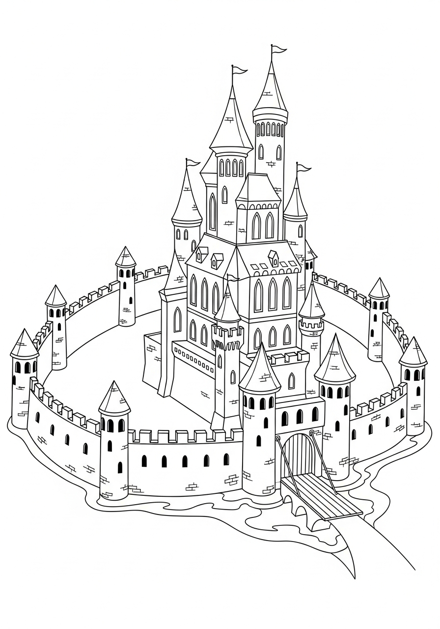 Castle Coloring Pages 10 Long defensive wall around castle coloring page