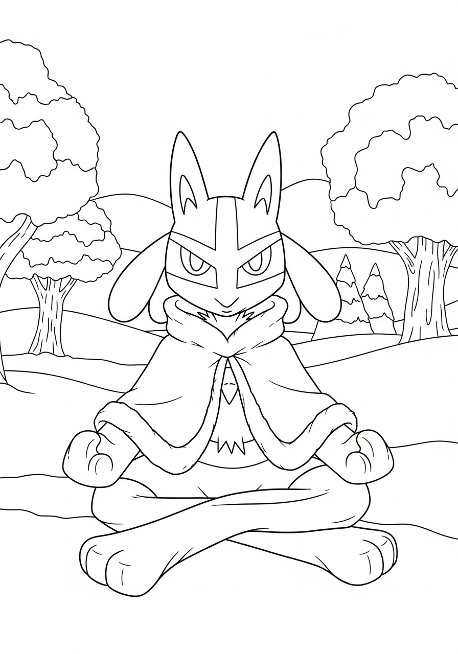 Pokemon Christmas Coloring Pages 12 Lucario meditating in snow coloring page