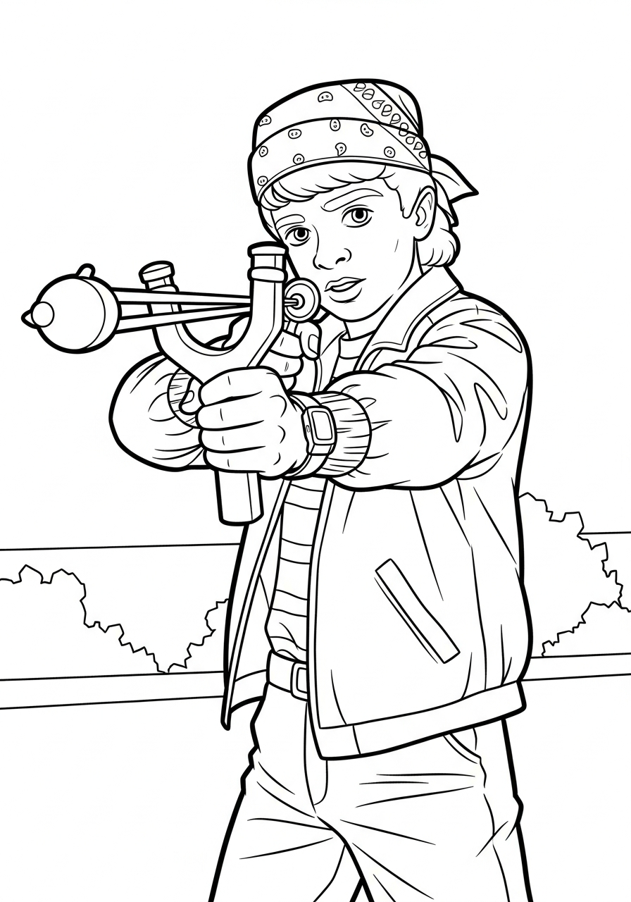 Stranger Things Coloring Pages 5 Lucas Sinclair with slingshot Stranger Things coloring page