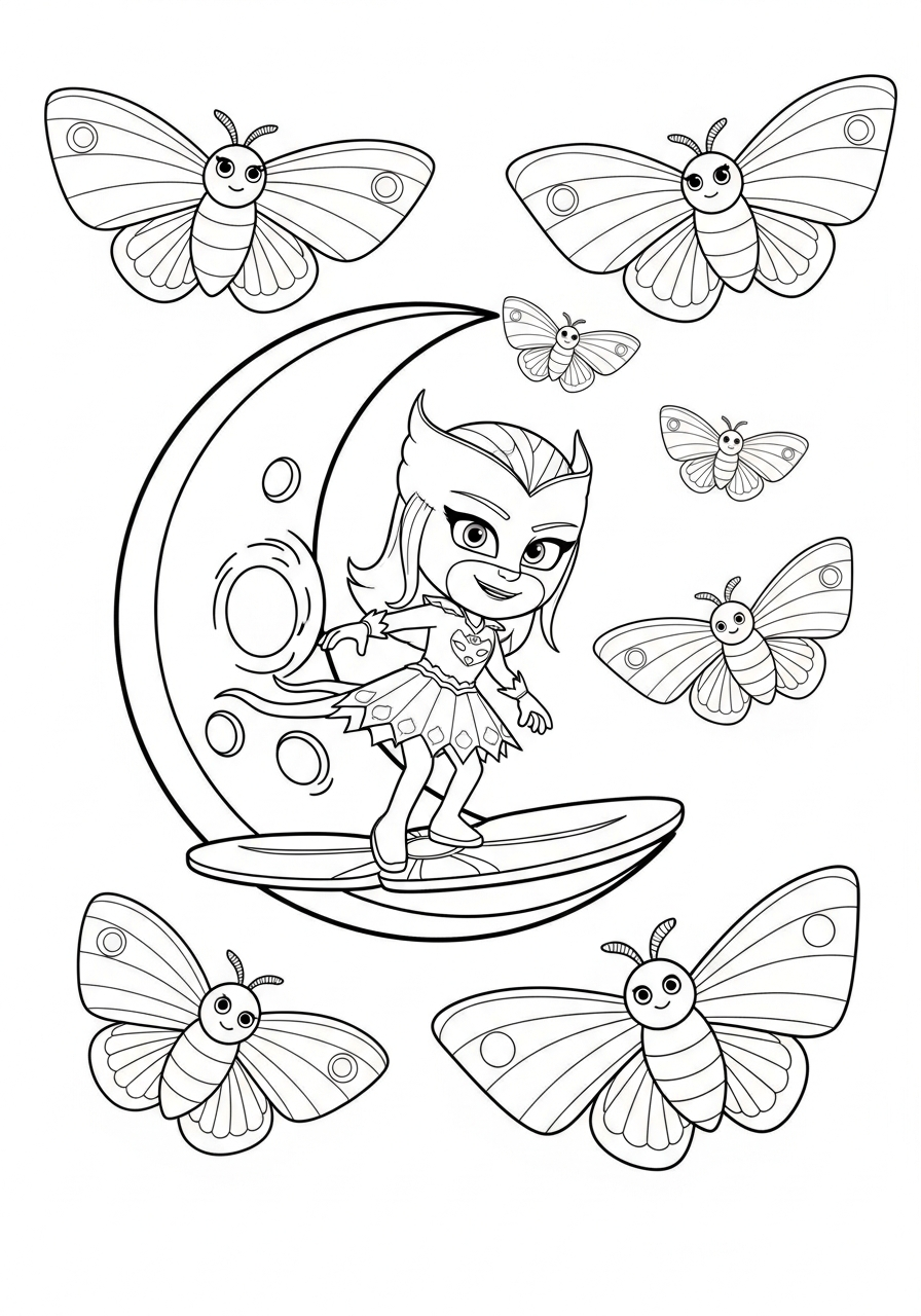 PJ Mask Coloring Pages 16 Luna Girl on board flying coloring page