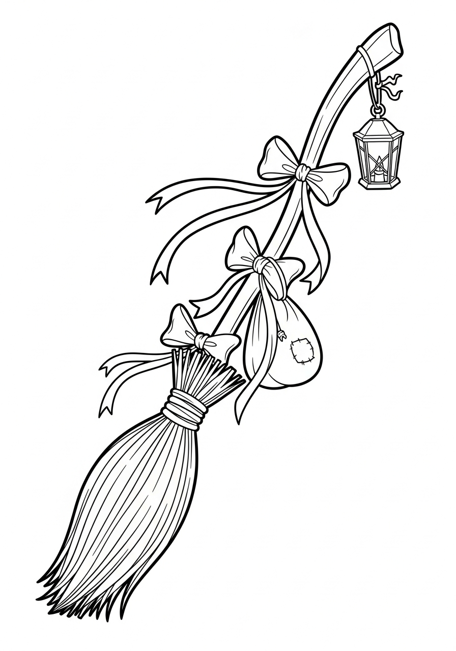La Befana Coloring Pages 19 Magic broom with hanging bag coloring page