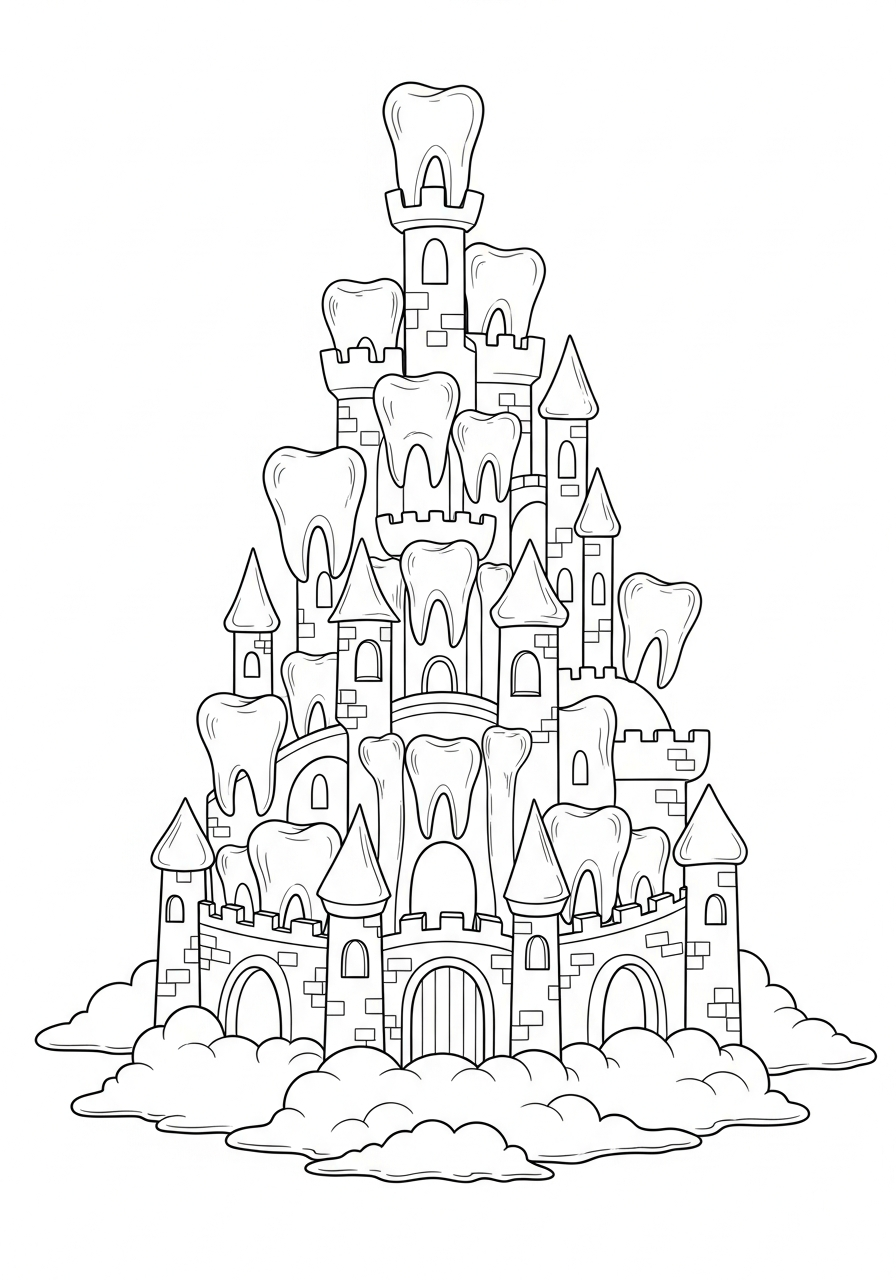 Tooth Fairy Coloring Pages 6 Magical Tooth Fairy castle in clouds coloring page