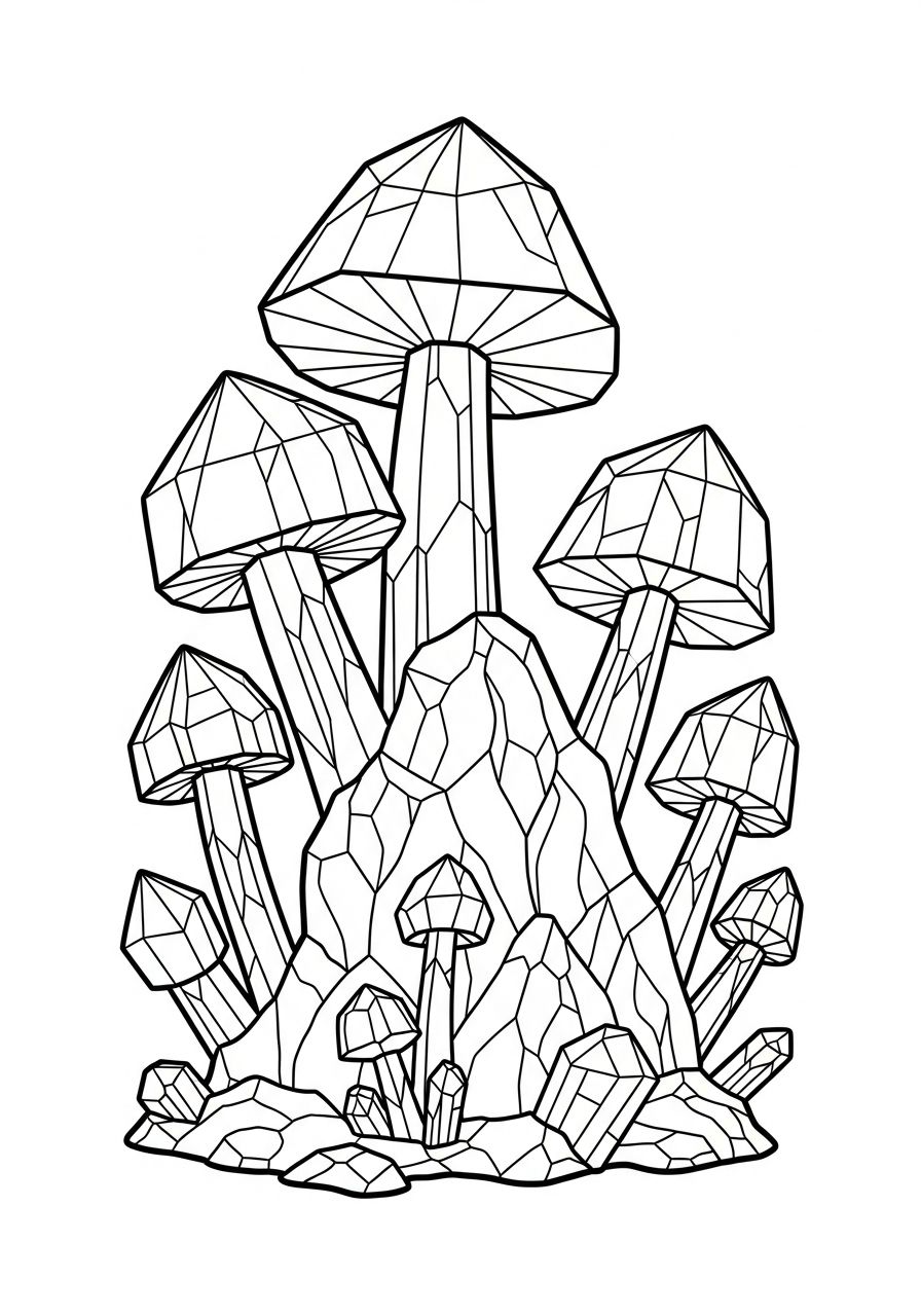Mushroom Coloring Pages 21 Magical crystal mushrooms growing on rocks coloring page