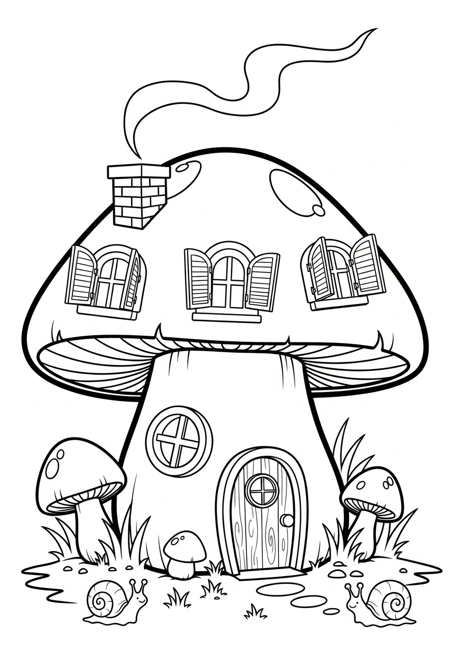 Mushroom Coloring Pages 22 Magical toadstool fairy house with chimney coloring page