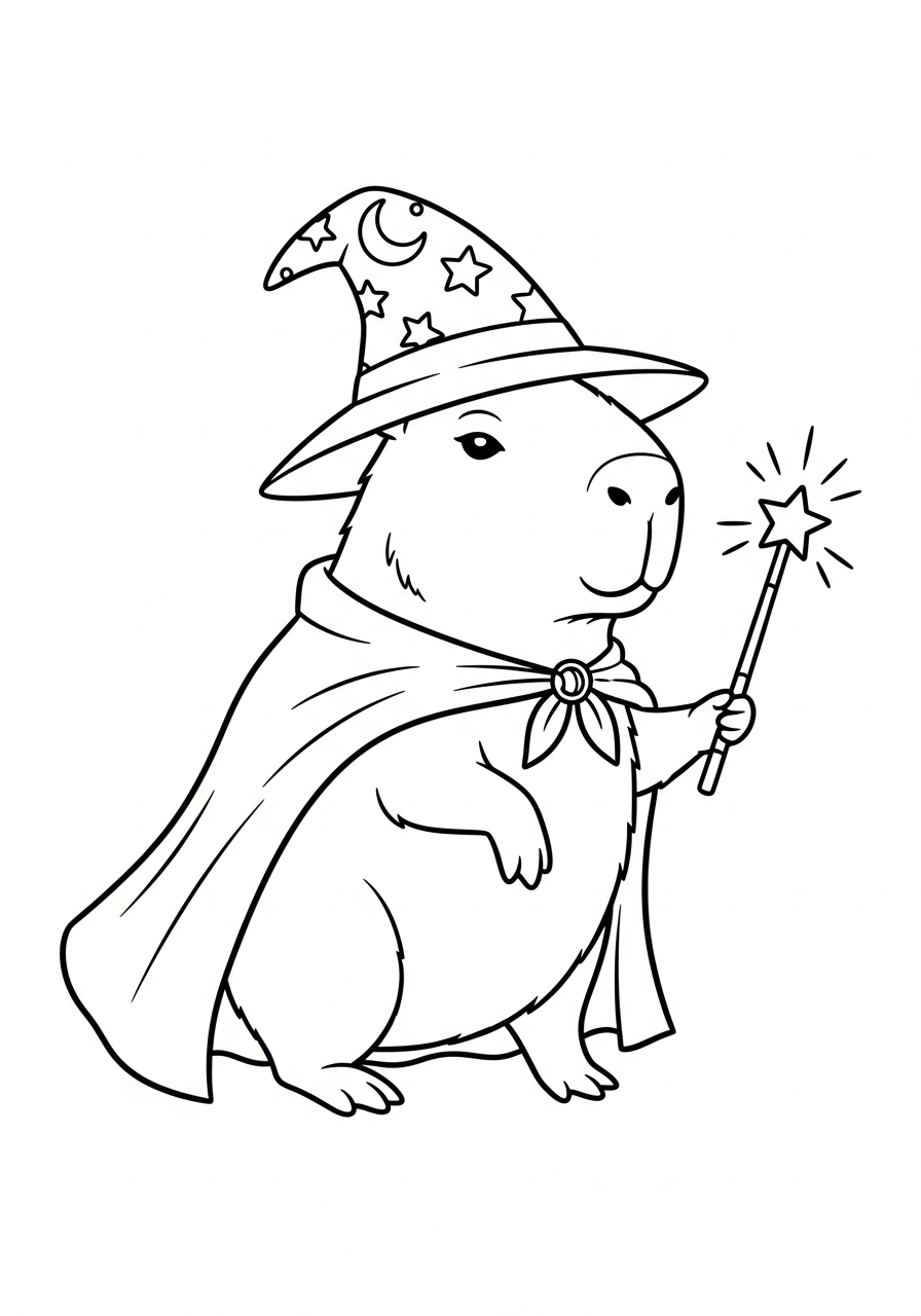Capybara Coloring Pages 22 Magical wizard capybara casting coloring page