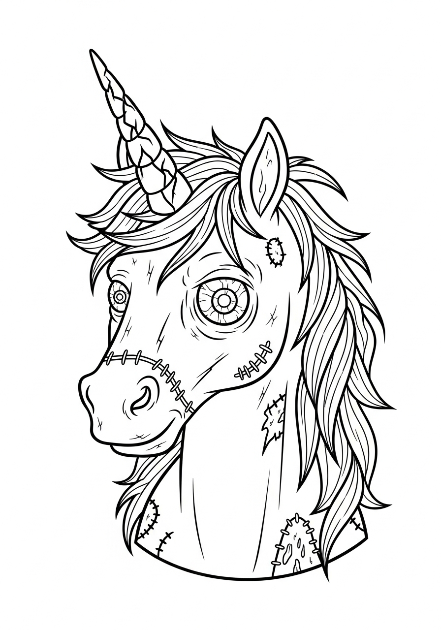 Zombie Coloring Pages 18 Magical zombie unicorn with mane coloring page