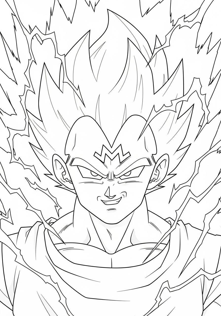 Majin Vegeta with lightning sparks coloring page