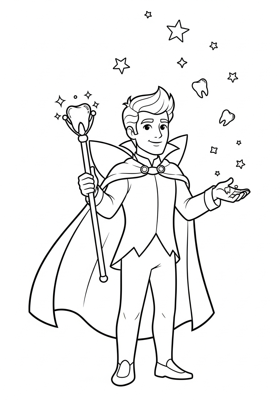 Tooth Fairy Coloring Pages 7 Male Tooth Fairy prince with cape coloring page