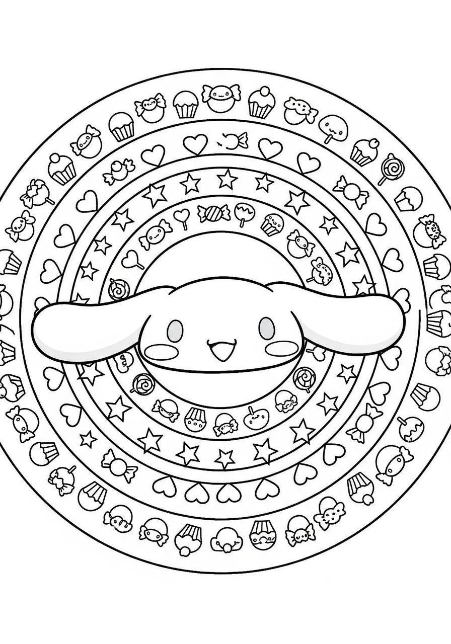 Cinnamoroll Coloring Pages 26 Mandala Cinnamoroll face pattern coloring page