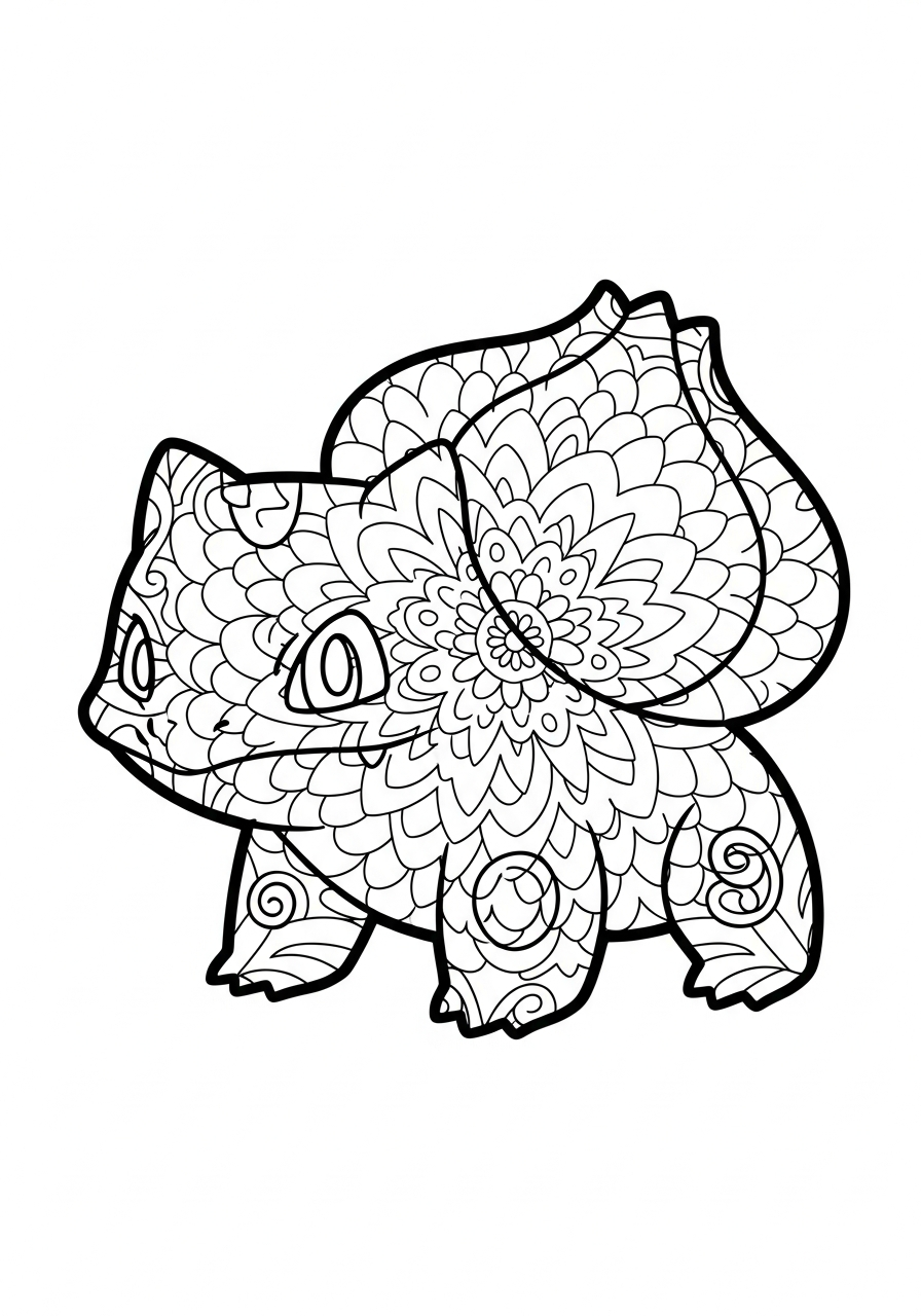 Bulbasaur Coloring Pages 23 Mandala patterned Bulbasaur art coloring page