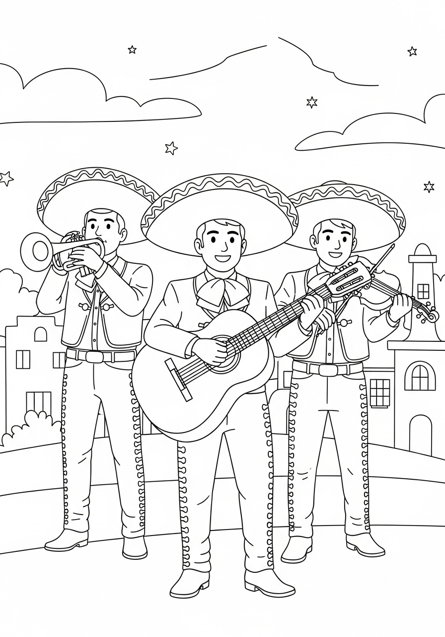Las Posadas Coloring Pages 21 Mariachi band playing traditional music coloring page