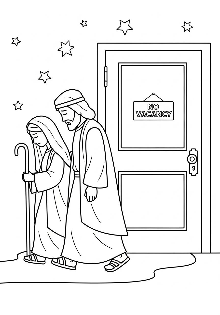 Las Posadas Coloring Pages 23 Mary and Joseph walking away coloring page