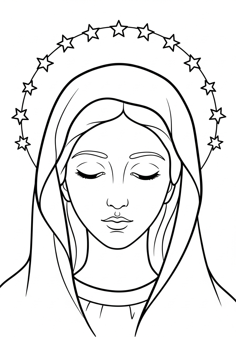 Mary wearing crown of stars coloring page