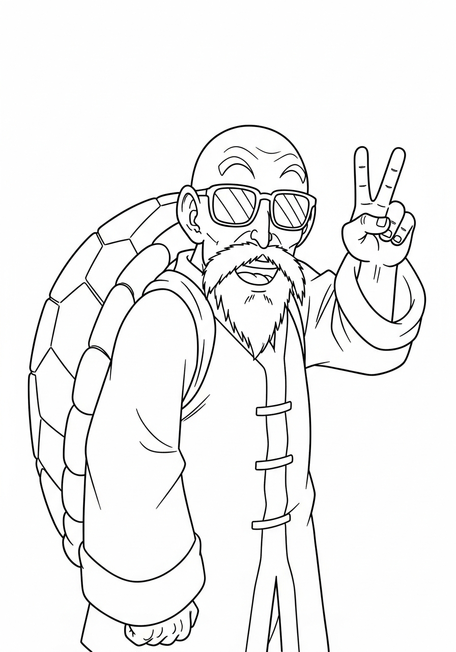 Master Roshi peace sign sunglasses coloring page