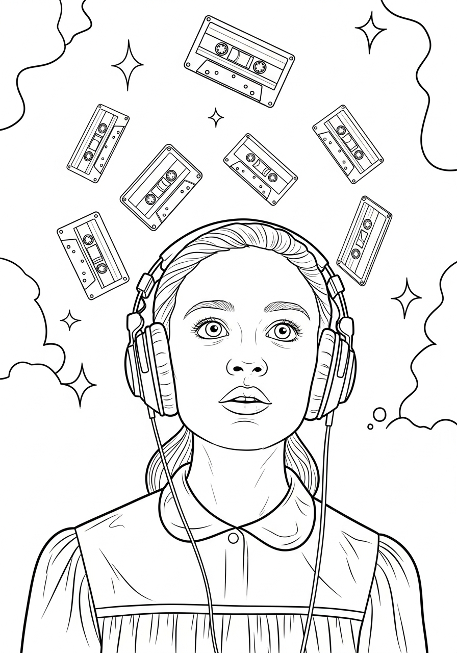 Stranger Things Coloring Pages 4 Max Mayfield wearing headphones Stranger Things coloring page
