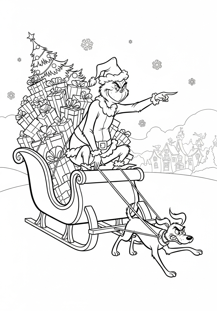 Grinch Coloring Pages 26 Max pulling heavy sleigh snow coloring page