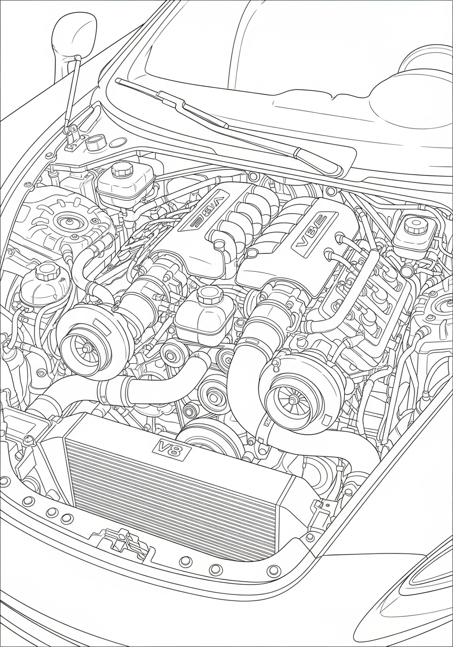 McLaren Coloring Pages 32 McLaren V8 engine detailed coloring page