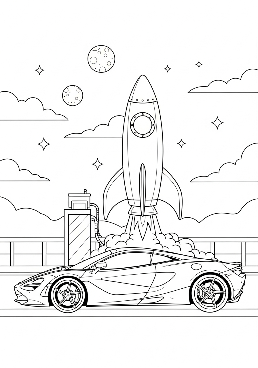 McLaren Coloring Pages 16 McLaren car with space rocket coloring page