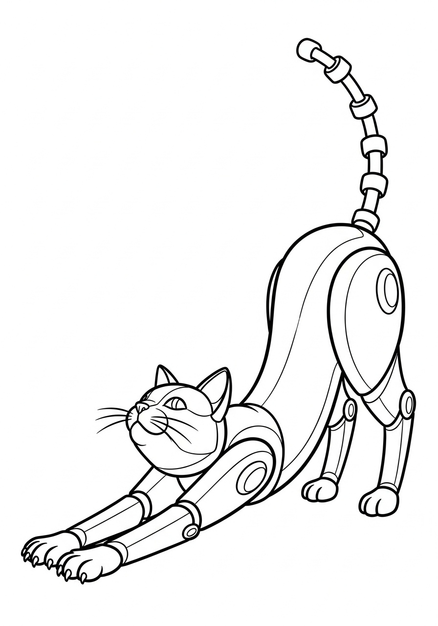 Robot Coloring Pages 20 Mechanical cat stretching tail coloring page
