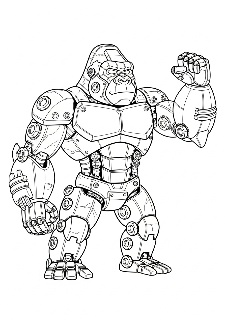 Gorilla Coloring Pages 19 Mechanical robot gorilla with gears coloring page