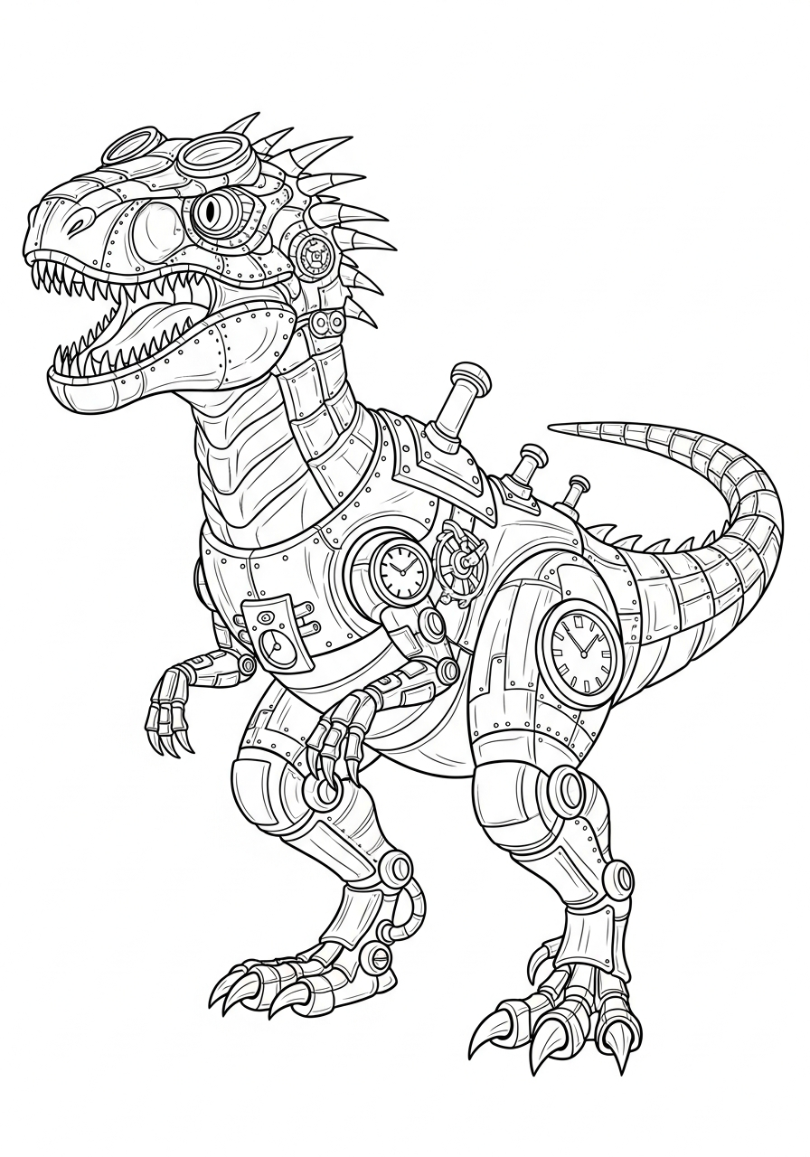 Indoraptor Coloring Pages 26 Mechanical steampunk robot Indoraptor coloring page