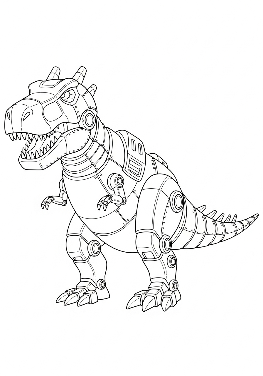 Robot Coloring Pages 22 Mechanical t-rex dinosaur robot coloring page