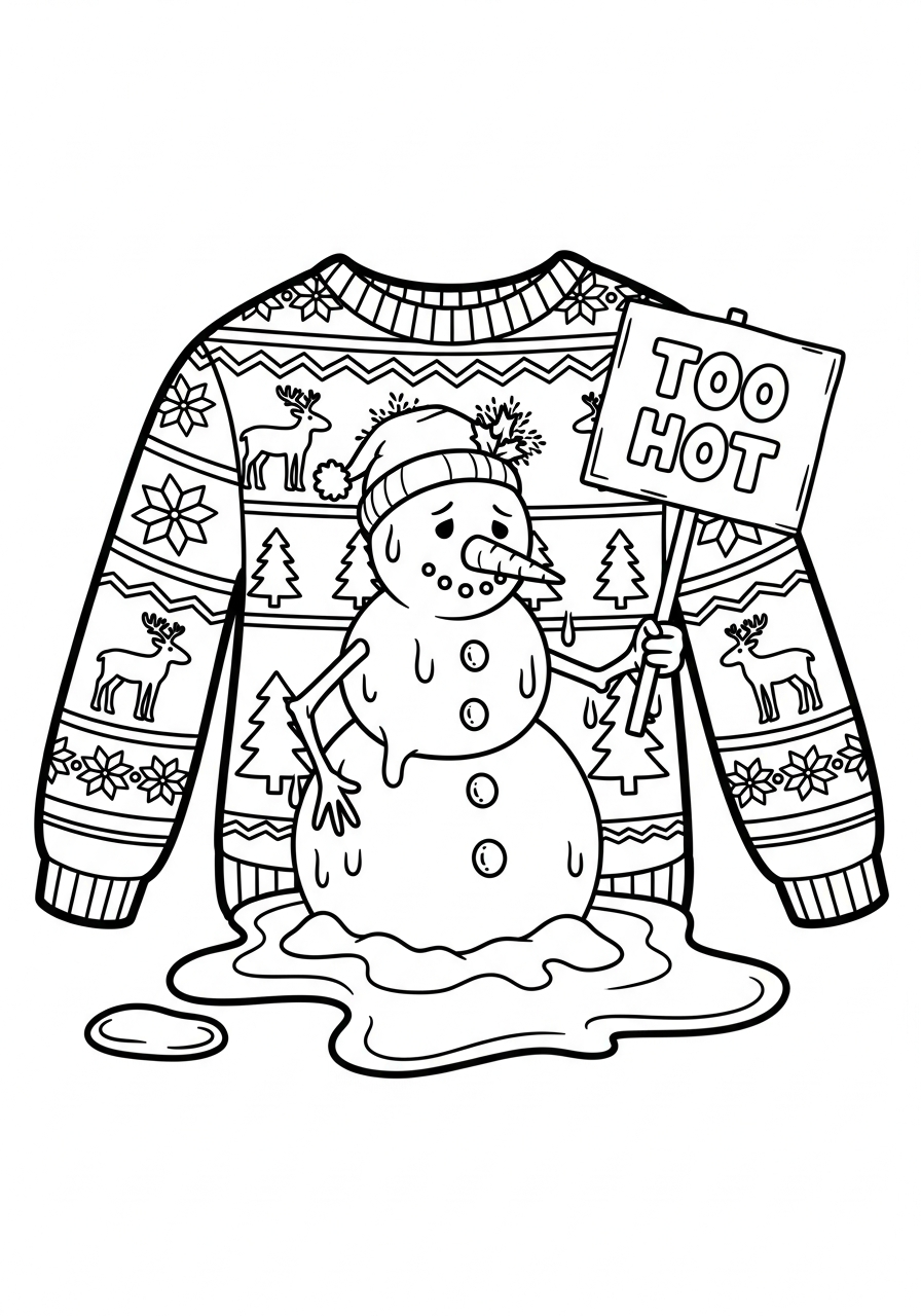 Ugly Christmas Sweater Coloring Pages 16 Melting snowman ugly Christmas sweater coloring page