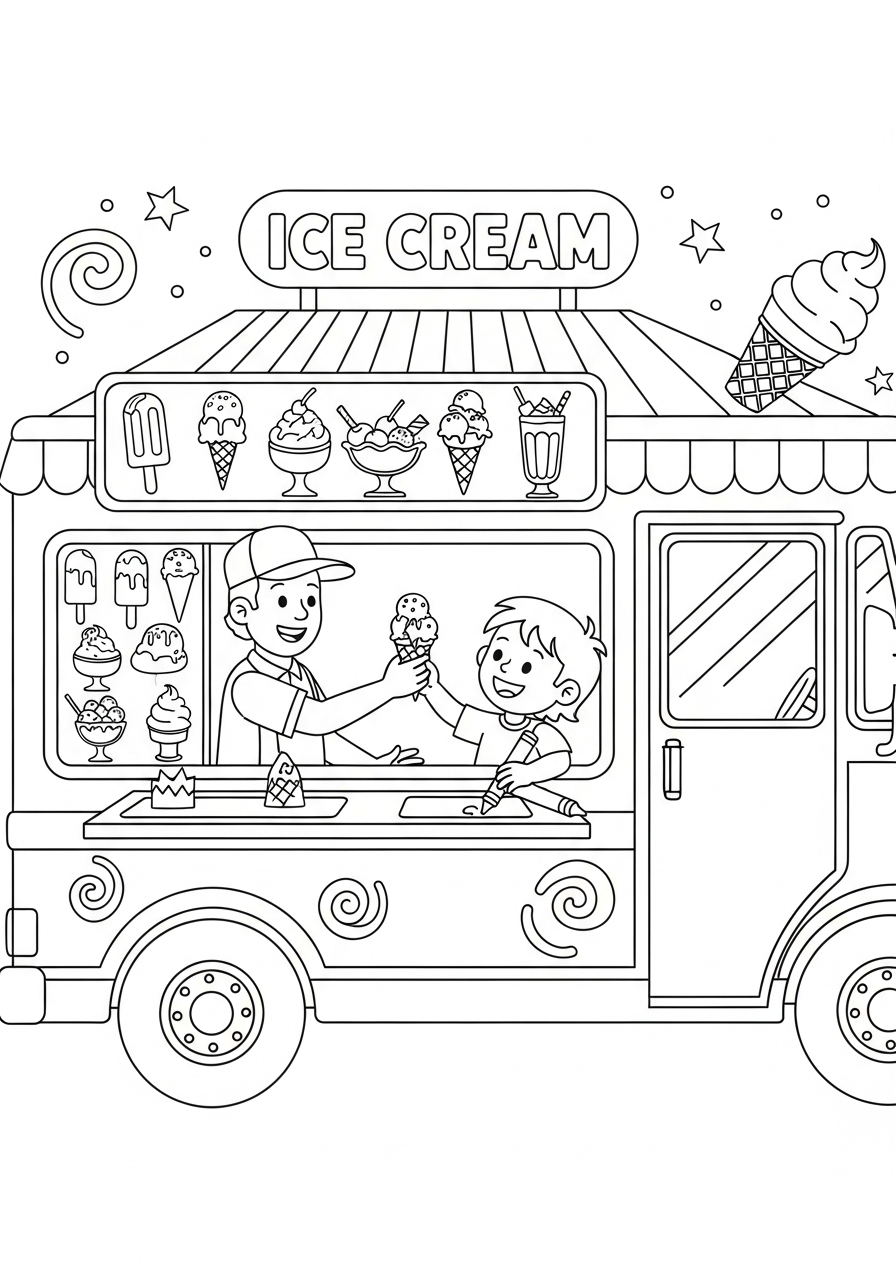 Menu board detailed ice cream truck coloring page