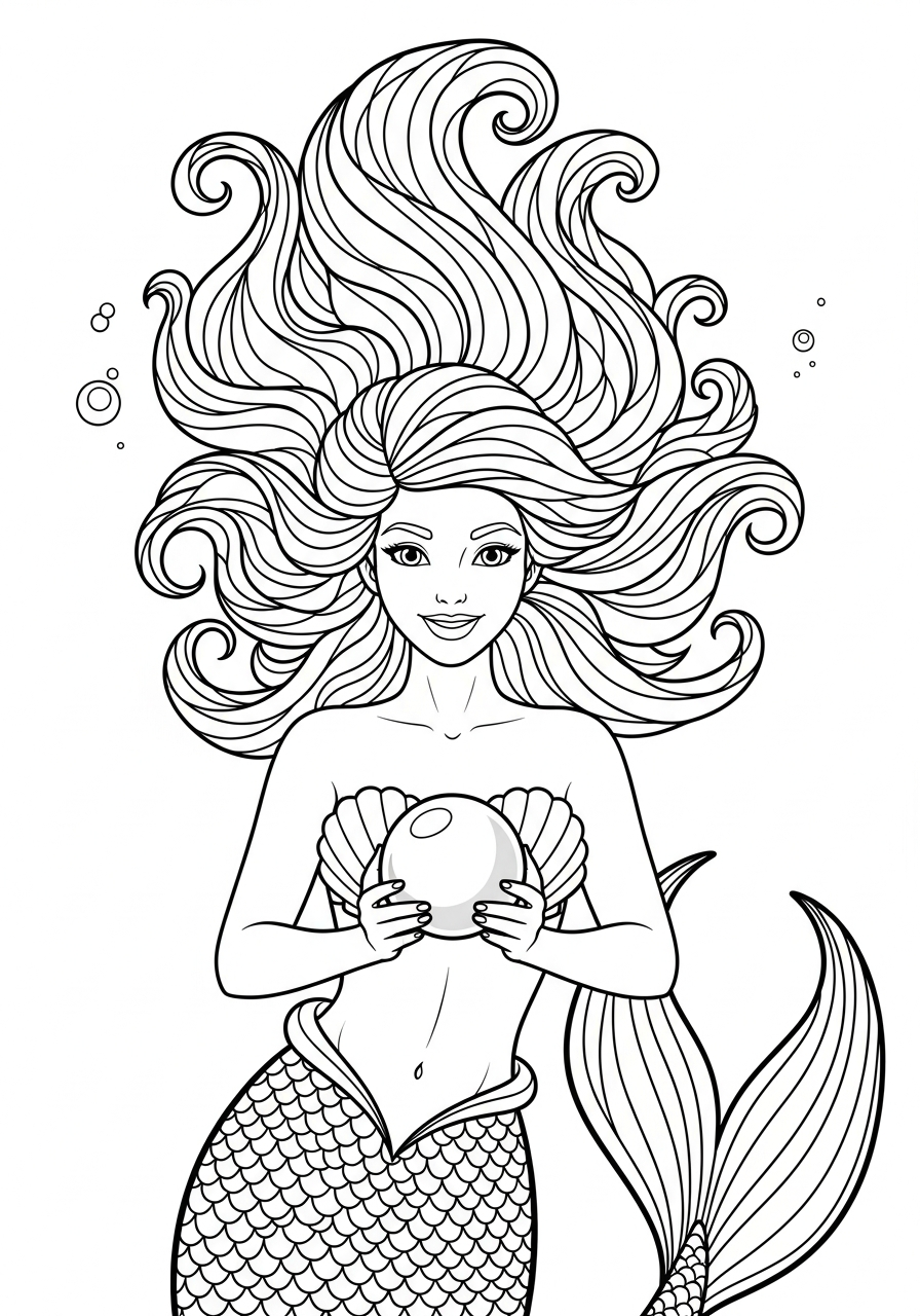 Mermaid Coloring Pages 11 Mermaid holding giant glowing pearl coloring page