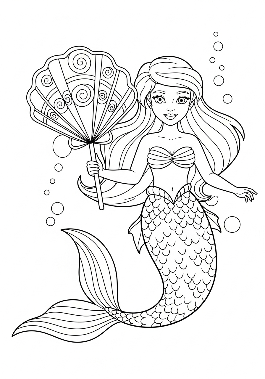 Lollipop Coloring Pages 24 Mermaid holding shell shaped lollipop coloring page