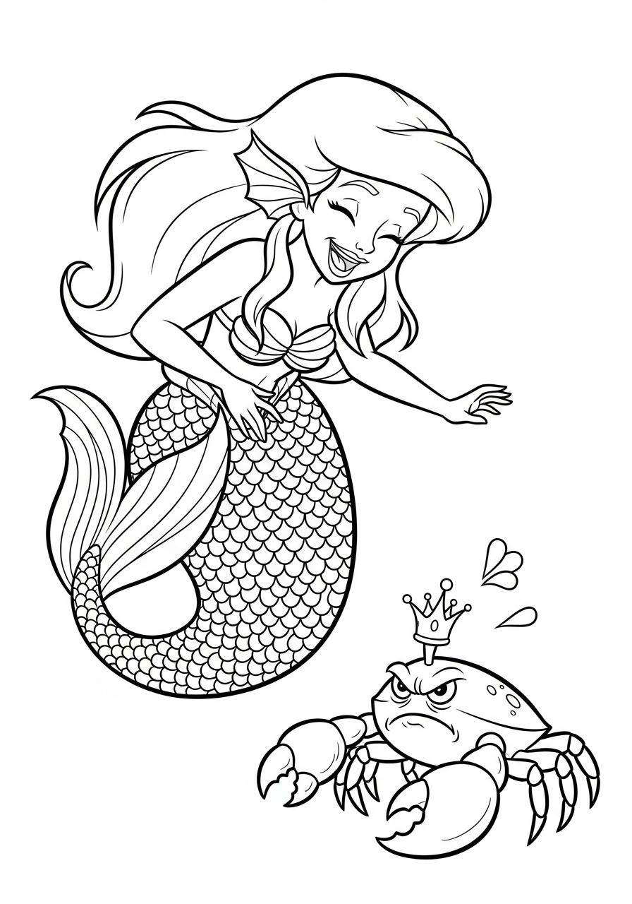 Mermaid Coloring Pages 12 Mermaid laughing at crab king coloring page