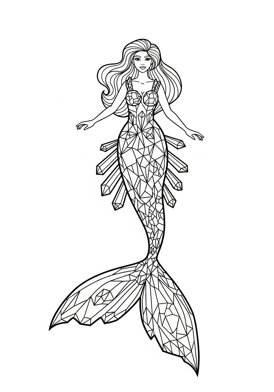 Mermaid Coloring Pages 25 Mermaid with geometric crystal tail coloring page