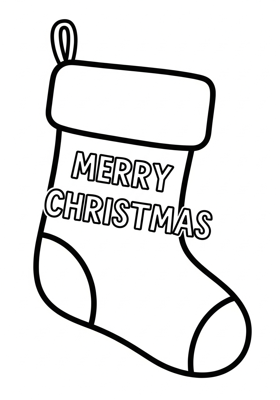Merry Christmas text on Christmas Stocking coloring page