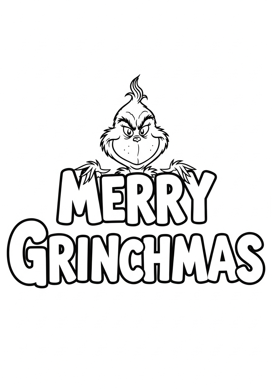 Grinch Coloring Pages 27 Merry Grinchmas text with character coloring page