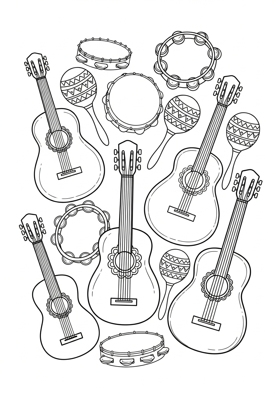 Las Posadas Coloring Pages 24 Mexican musical instruments guitar maracas coloring page